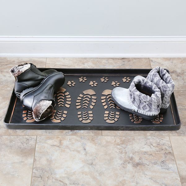 Extra Large Rubber Boot Tray Wet Shoe Mat 32 x 16, Footprints