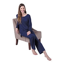 Alternate image for CATALOG CLASSICS Womens Long Sleeve Pajamas for Women Lounge Clothes for Women - Navy Blue1X