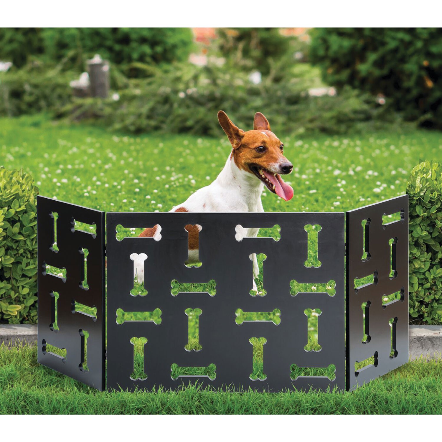 3-Panel Bone Design Wood Pet Gate - Freestanding Dog Fence - 47 1/4