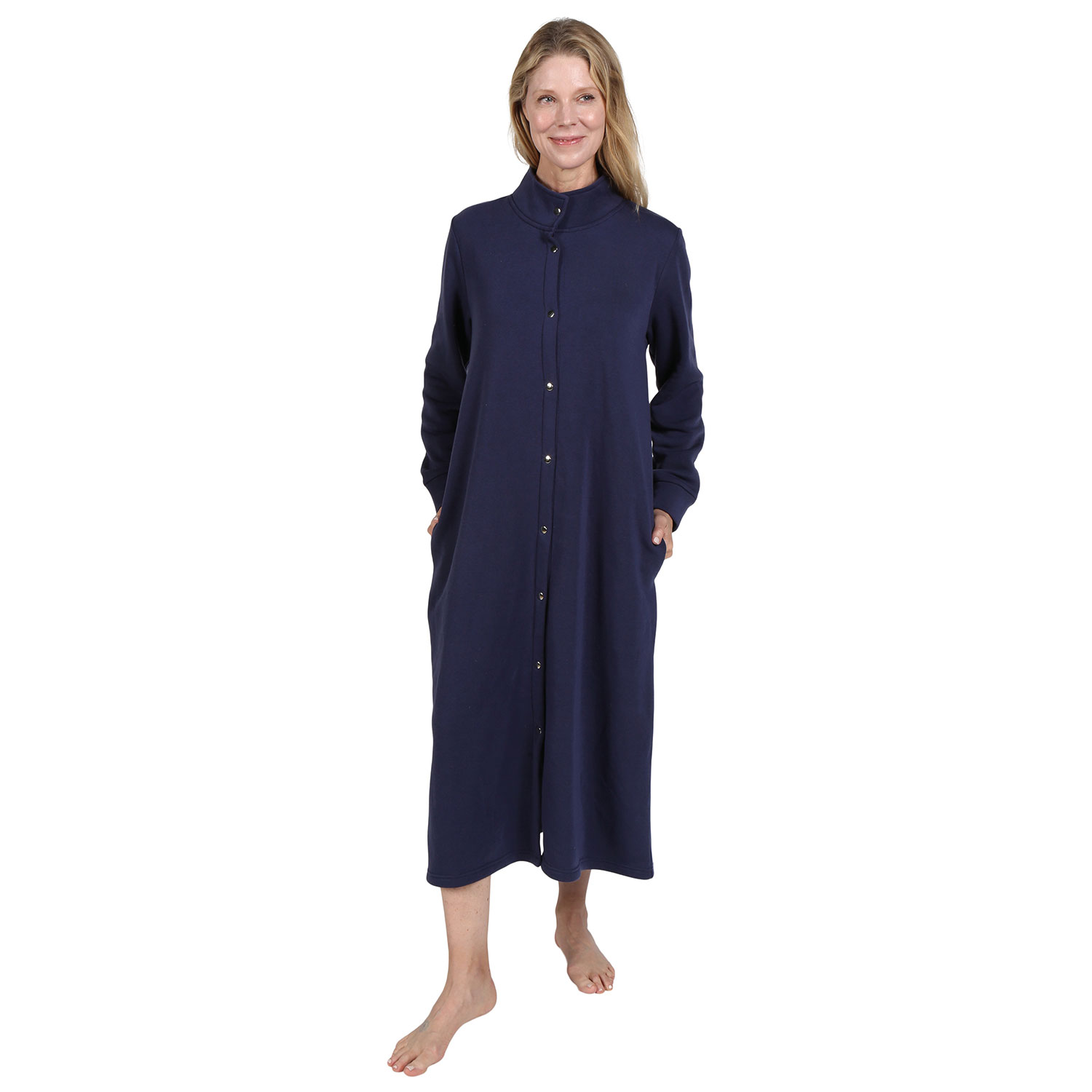 CATALOG CLASSICS Womens Long Sleeve Nightgown Snap Front Housecoats ...